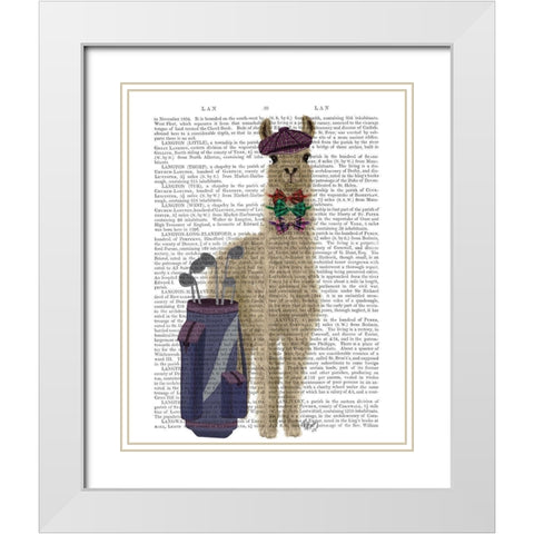 Llama Golfing Book Print White Modern Wood Framed Art Print with Double Matting by Fab Funky