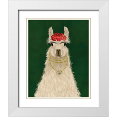 Llama F White Modern Wood Framed Art Print with Double Matting by Fab Funky