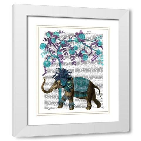 Niraj Elephant, Blue Tree White Modern Wood Framed Art Print with Double Matting by Fab Funky