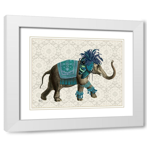 Niraj Elephant, Blue White Modern Wood Framed Art Print with Double Matting by Fab Funky