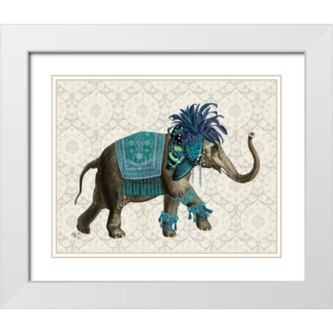 Niraj Elephant, Blue White Modern Wood Framed Art Print with Double Matting by Fab Funky