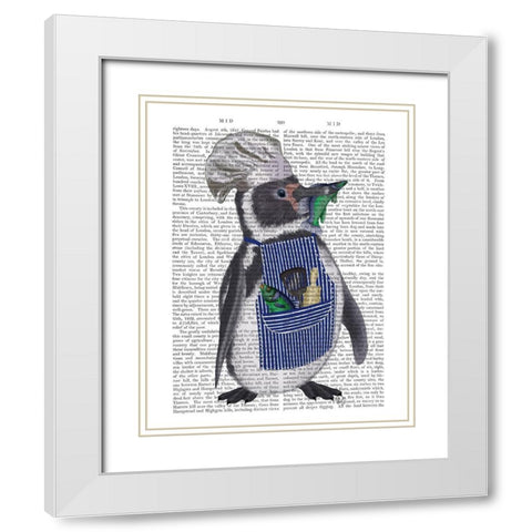 Penguin Chef Book Print White Modern Wood Framed Art Print with Double Matting by Fab Funky