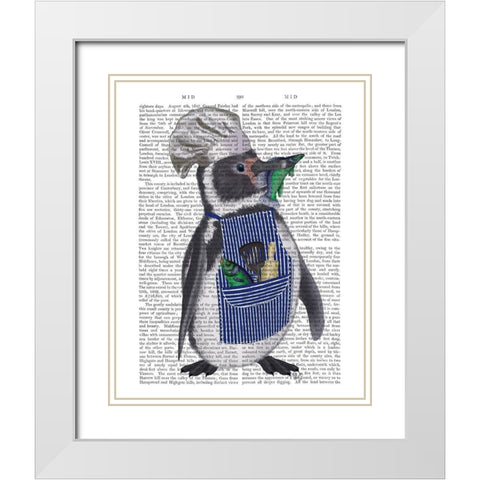 Penguin Chef Book Print White Modern Wood Framed Art Print with Double Matting by Fab Funky