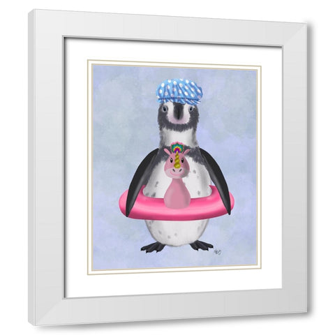 Penguin Unicorn Rubber Ring White Modern Wood Framed Art Print with Double Matting by Fab Funky