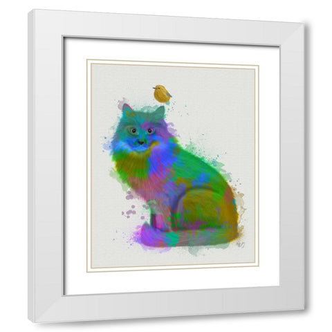 Cat Rainbow Splash 12 White Modern Wood Framed Art Print with Double Matting by Fab Funky