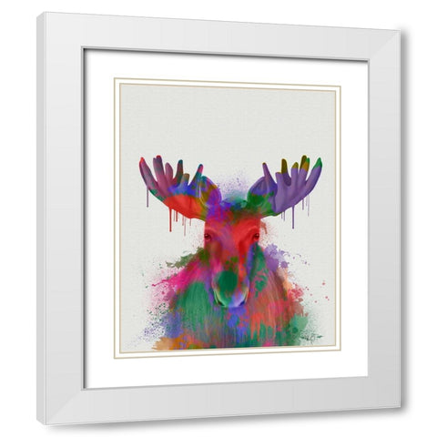 Moose Rainbow Splash White Modern Wood Framed Art Print with Double Matting by Fab Funky