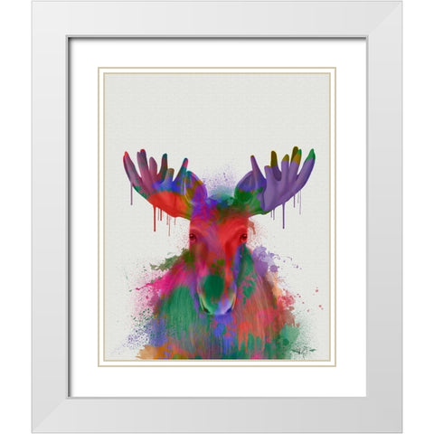 Moose Rainbow Splash White Modern Wood Framed Art Print with Double Matting by Fab Funky