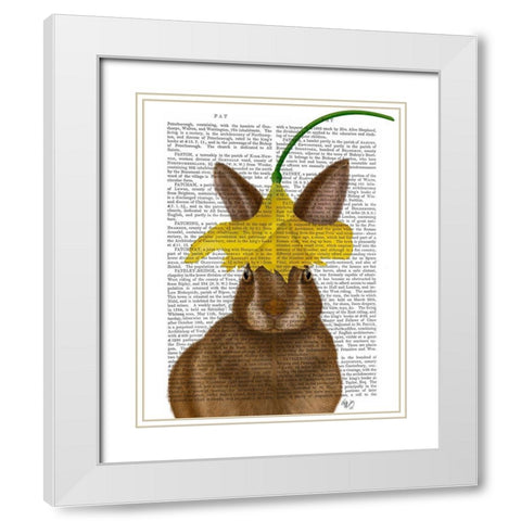 Daffodil Rabbit Book Print White Modern Wood Framed Art Print with Double Matting by Fab Funky