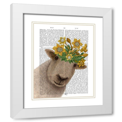 Sheep with Daffodil Crown Book Print White Modern Wood Framed Art Print with Double Matting by Fab Funky