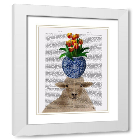 Sheep and Tulips Book Print White Modern Wood Framed Art Print with Double Matting by Fab Funky
