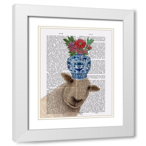 Sheep with Vase of Flowers Book Print White Modern Wood Framed Art Print with Double Matting by Fab Funky