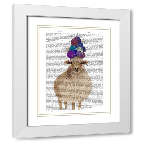 Sheep with Wool Hat, Full Book Print White Modern Wood Framed Art Print with Double Matting by Fab Funky