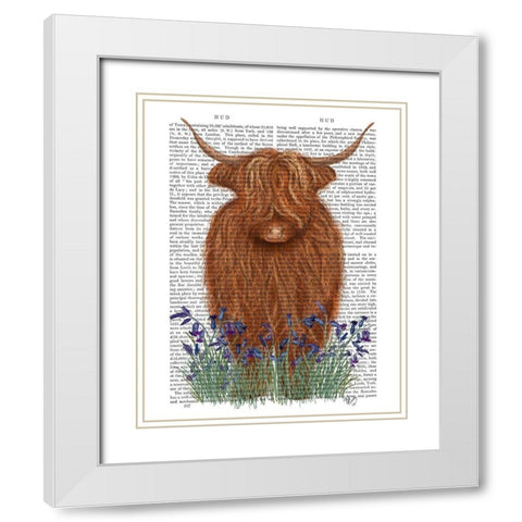 Highland Cow, Bluebell Book Print White Modern Wood Framed Art Print with Double Matting by Fab Funky