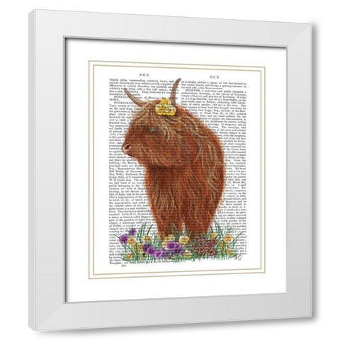 Highland Cow, Pansy Book Print White Modern Wood Framed Art Print with Double Matting by Fab Funky