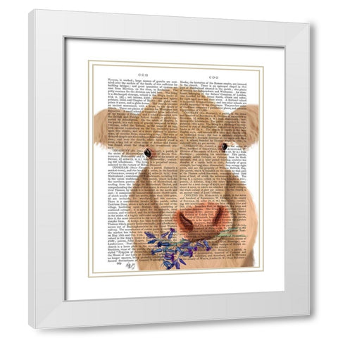 Cow Cream, Bluebells Book Print White Modern Wood Framed Art Print with Double Matting by Fab Funky