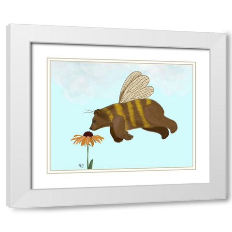 Bear Bee White Modern Wood Framed Art Print with Double Matting by Fab Funky