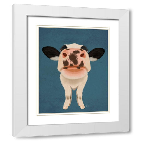 Nosey Cow 1 White Modern Wood Framed Art Print with Double Matting by Fab Funky