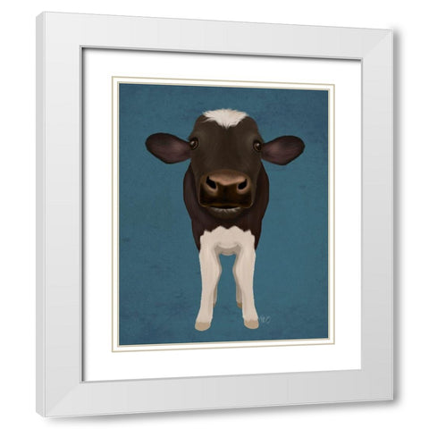Nosey Cow 2 White Modern Wood Framed Art Print with Double Matting by Fab Funky