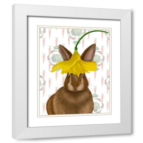 Daffodil Rabbit White Modern Wood Framed Art Print with Double Matting by Fab Funky