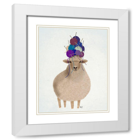 Sheep with Wool Hat, Full White Modern Wood Framed Art Print with Double Matting by Fab Funky
