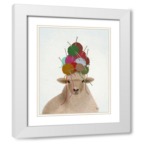 Sheep with Wool Hat, Portrait White Modern Wood Framed Art Print with Double Matting by Fab Funky