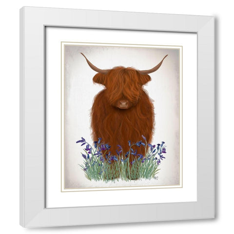 Highland Cow, Bluebell White Modern Wood Framed Art Print with Double Matting by Fab Funky