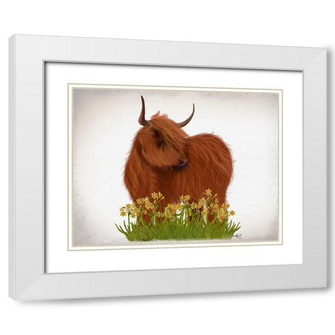 Highland Cow, Daffodil White Modern Wood Framed Art Print with Double Matting by Fab Funky