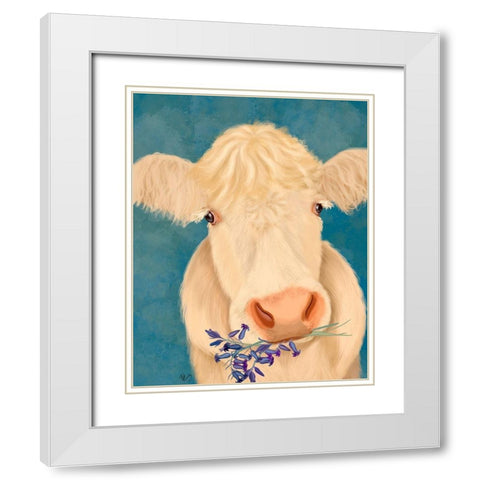 Cow Cream, Bluebells White Modern Wood Framed Art Print with Double Matting by Fab Funky