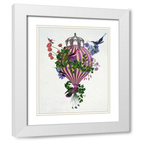 Bird Balloon 1 White Modern Wood Framed Art Print with Double Matting by Fab Funky