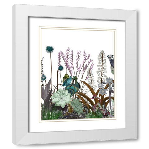 Wildflower Bloom, Snail Bird White Modern Wood Framed Art Print with Double Matting by Fab Funky