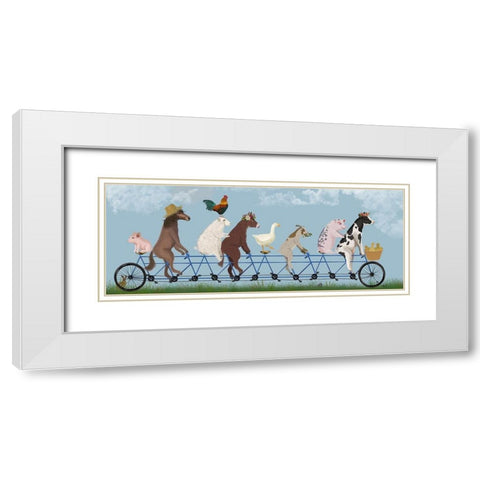 Tandem Farm Animals White Modern Wood Framed Art Print with Double Matting by Fab Funky