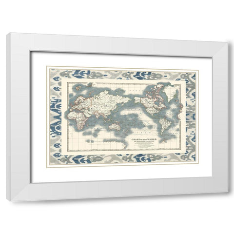 Bordered Chart of the World White Modern Wood Framed Art Print with Double Matting by Johnston