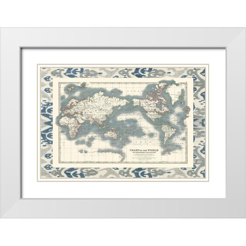 Bordered Chart of the World White Modern Wood Framed Art Print with Double Matting by Johnston