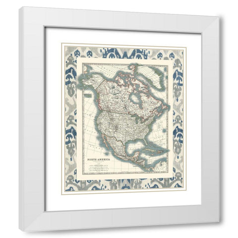 Bordered Map of North America White Modern Wood Framed Art Print with Double Matting by Johnston