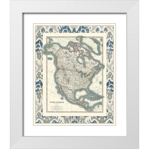 Bordered Map of North America White Modern Wood Framed Art Print with Double Matting by Johnston