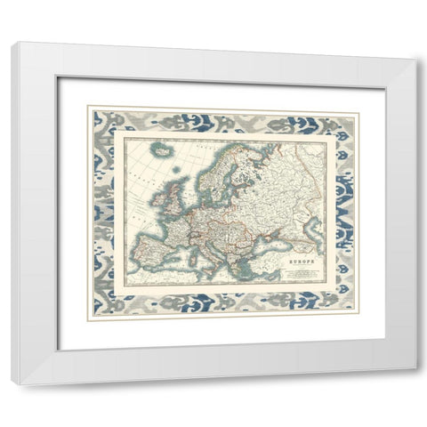 Bordered Map of Europe White Modern Wood Framed Art Print with Double Matting by Johnston