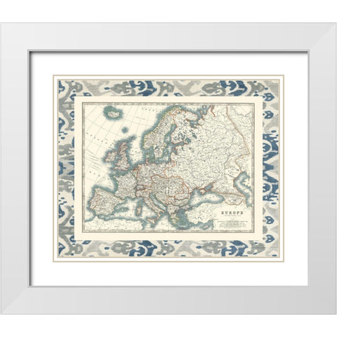 Bordered Map of Europe White Modern Wood Framed Art Print with Double Matting by Johnston
