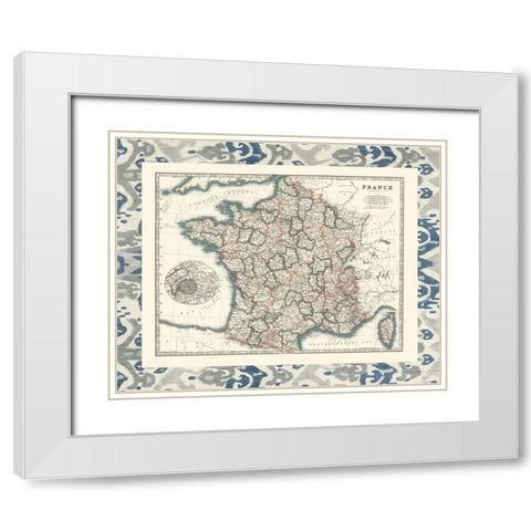 Bordered Map of France White Modern Wood Framed Art Print with Double Matting by Johnston