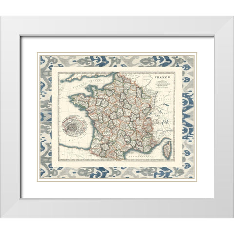Bordered Map of France White Modern Wood Framed Art Print with Double Matting by Johnston