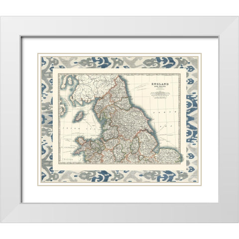 Bordered Map of England And Wales White Modern Wood Framed Art Print with Double Matting by Johnston