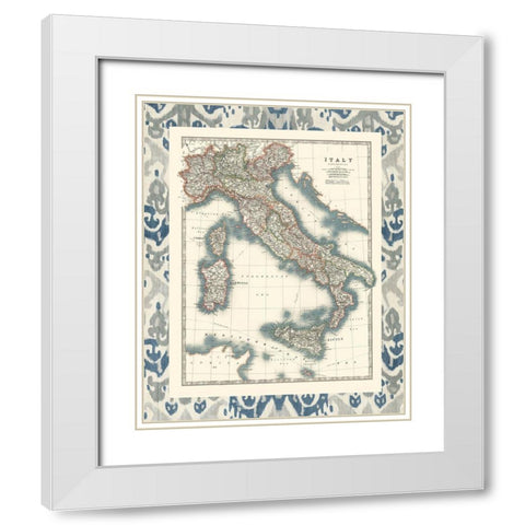 Bordered Map of Italy White Modern Wood Framed Art Print with Double Matting by Johnston
