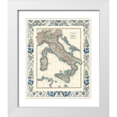 Bordered Map of Italy White Modern Wood Framed Art Print with Double Matting by Johnston