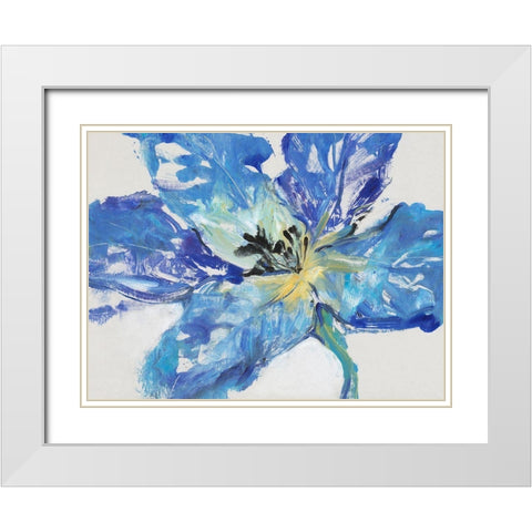 Fleur Bleue II White Modern Wood Framed Art Print with Double Matting by OToole, Tim