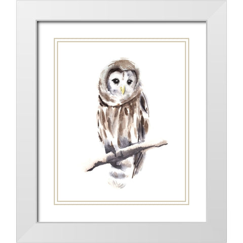 Barred Owl Impressions I White Modern Wood Framed Art Print with Double Matting by Warren, Annie