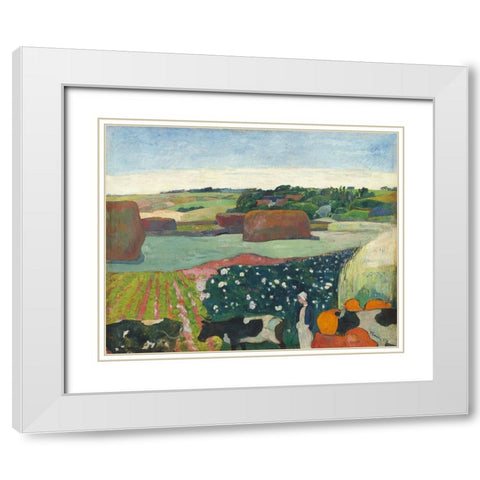 Haystacks in Brittany White Modern Wood Framed Art Print with Double Matting by Gauguin, Paul