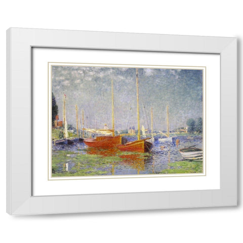 Red Boats at Argenteuil White Modern Wood Framed Art Print with Double Matting by Monet, Claude