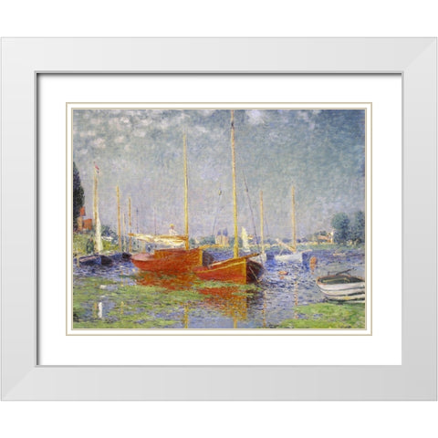 Red Boats at Argenteuil White Modern Wood Framed Art Print with Double Matting by Monet, Claude
