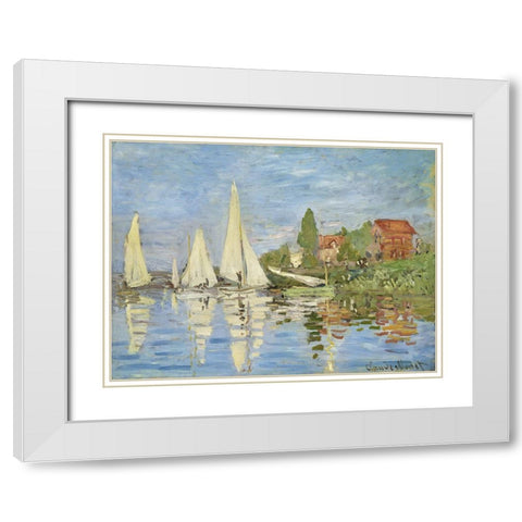 Regattas at Argenteuil White Modern Wood Framed Art Print with Double Matting by Monet, Claude