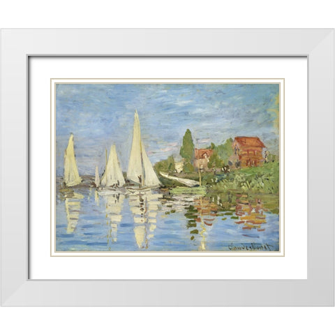 Regattas at Argenteuil White Modern Wood Framed Art Print with Double Matting by Monet, Claude