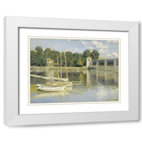 The Argenteuil Bridge White Modern Wood Framed Art Print with Double Matting by Monet, Claude
